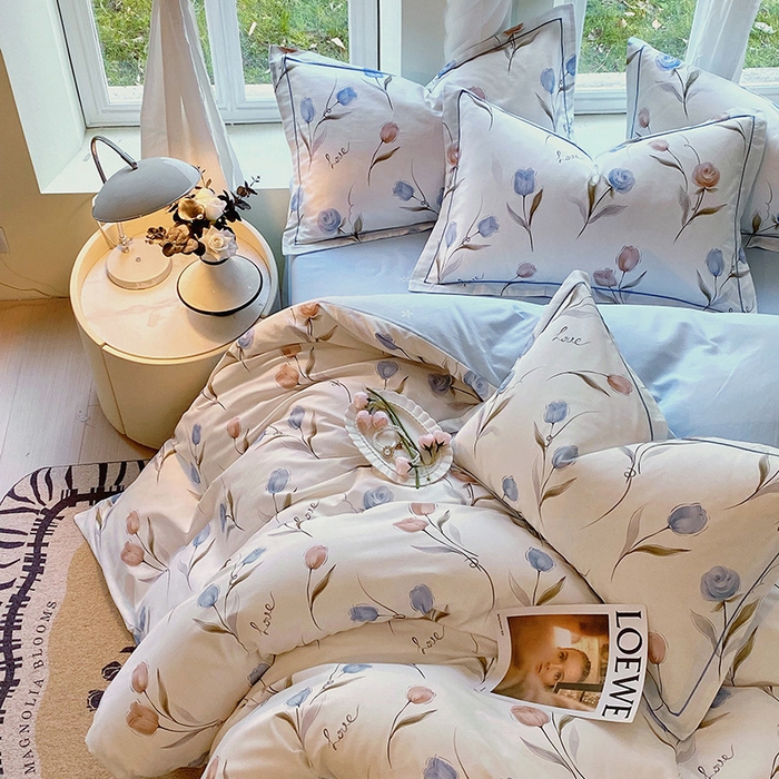 91家纺网 家纺一手货源 找家纺 梧桐树 2025新款100%全棉13372加厚印花四件套 A25浅浅花漾