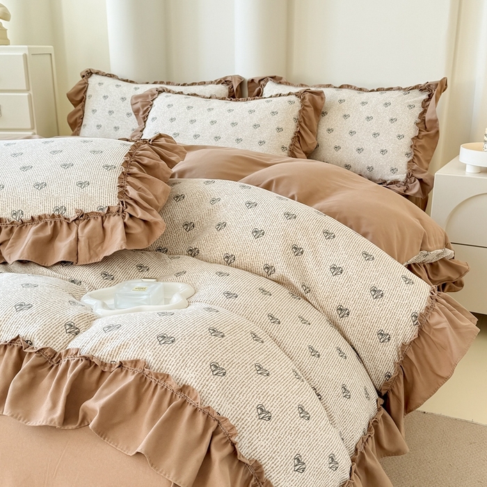 91家纺网 家纺一手货源 找家纺 金米诺 2025新款韩版有氧针织棉双层纱四件套 小确幸