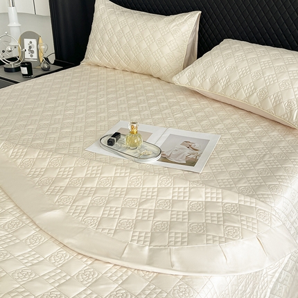 91家纺网 家纺一手货源 找家纺 （总）2025轻奢风A类长绒棉夹棉床盖床笠三件套纯色绗绣四季高级感纯色全棉纯棉床上用品