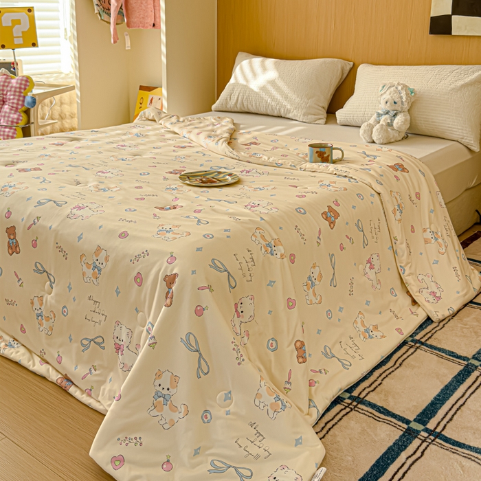 91家纺网 家纺一手货源 找家纺 品乐家纺 2025新款A类针织棉大豆被夏被夏凉被空调被学生被子 萌宠-米色