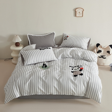 怡家居 2025新款全棉双层纱可爱卡通毛巾绣四件套 小熊猫