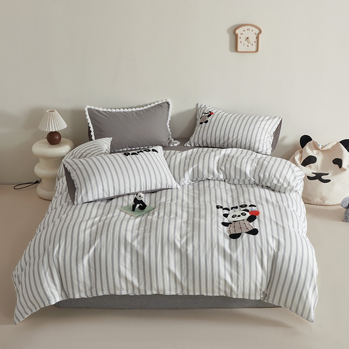 91家纺网 家纺一手货源 找家纺 怡家居 2025新款全棉双层纱可爱卡通毛巾绣四件套 小熊猫