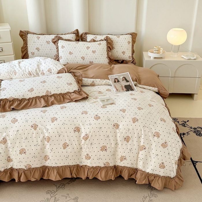 91家纺网 家纺一手货源 找家纺 金米诺 2025新款韩版有氧针织棉双层纱四件套 奇妙熊