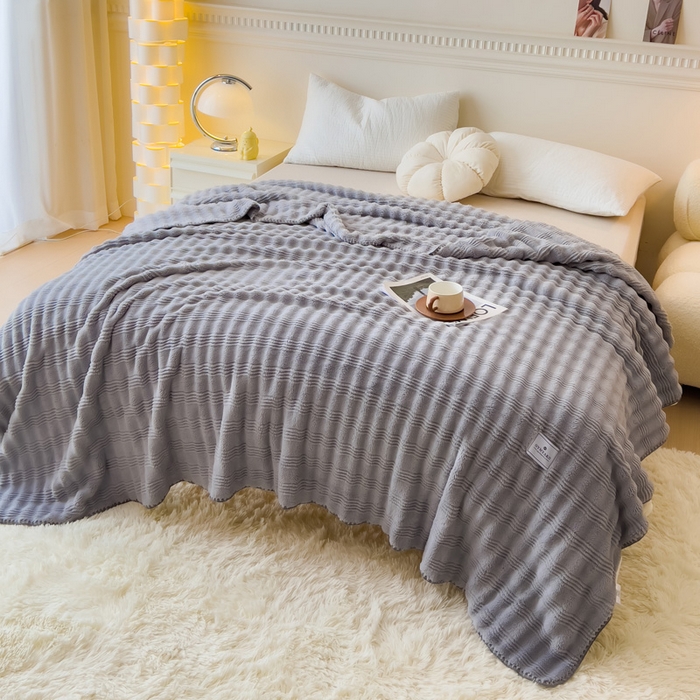 91家纺网 家纺一手货源 找家纺 宜家坊 2025新款高克重双面绒毛卡兔绒多功能毛毯 高级灰