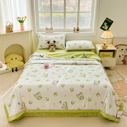 91家纺网 家纺一手货源 找家纺 秋泽家纺 2025春夏新款水洗棉双层纱大豆纤维夏被夏凉被空调被 旅行恐龙