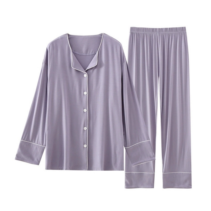 91家纺网 家纺一手货源 找家纺 洛兰沙家居馆【只代发】【只代发】 2025新款家居服简约2022年春秋夏季可外穿薄款莫代尔棉开衫长袖睡衣套装女 烟紫