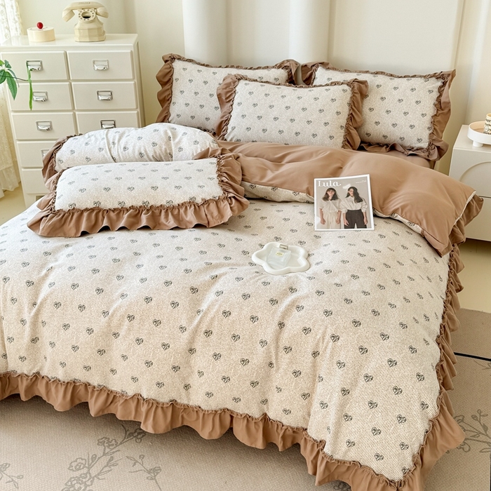 91家纺网 家纺一手货源 找家纺 金米诺 2025新款韩版有氧针织棉双层纱四件套 小确幸