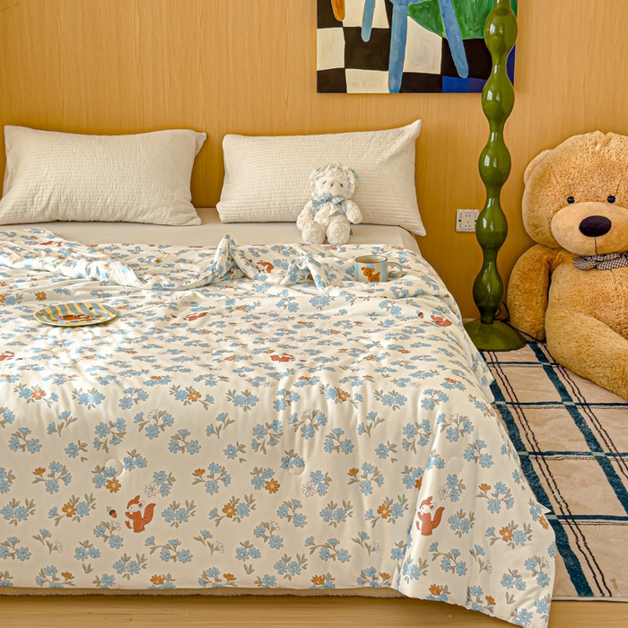 91家纺网 家纺一手货源 找家纺 品乐家纺 2025新款A类针织棉大豆被夏被夏凉被空调被学生被子 小松鼠