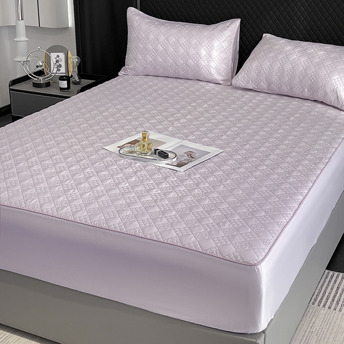 91家纺网 家纺一手货源 找家纺 2025轻奢风A类长绒棉夹棉床盖床笠三件套纯色绗绣四季高级感纯色全棉纯棉床上用品 黛紫