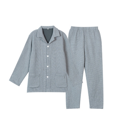 91家纺网 家纺一手货源 找家纺 2025【纯棉细格四层纱睡衣】日式无印全棉四层纱家居服良品纯色多层纱睡衣男女情侣居家服套装