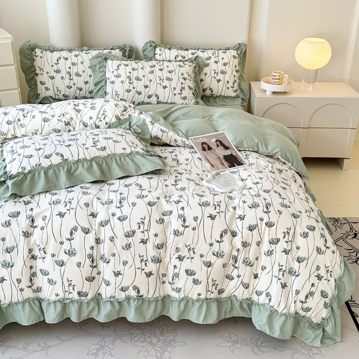 91家纺网 家纺一手货源 找家纺 金米诺 2025新款韩版有氧针织棉双层纱四件套 格瑞