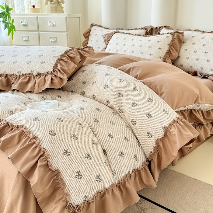 91家纺网 家纺一手货源 找家纺 金米诺 2025新款韩版有氧针织棉双层纱四件套 小确幸