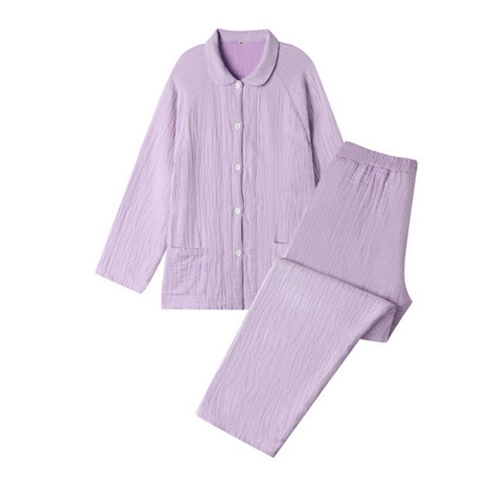 91家纺网 家纺一手货源 找家纺 2025【纯棉细格四层纱睡衣】日式无印全棉四层纱家居服良品纯色多层纱睡衣男女情侣居家服套装