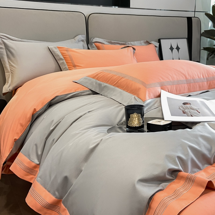 91家纺网 家纺一手货源 找家纺 桃园 2025新款纯棉全棉长绒棉刺绣绣花高端礼盒四件套-莱卡 莱卡迷雾灰