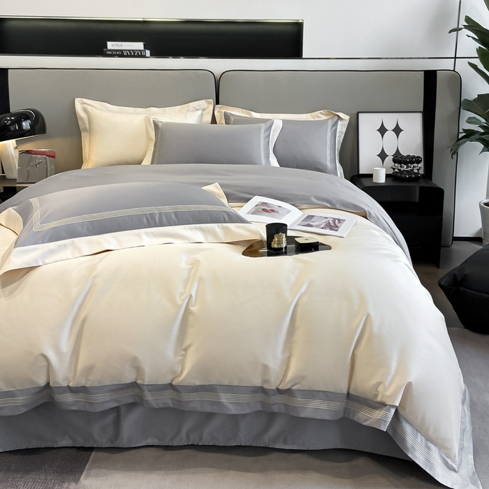 91家纺网 家纺一手货源 找家纺 桃园 2025新款纯棉全棉长绒棉刺绣绣花高端礼盒四件套-莱卡 莱卡奶昔白