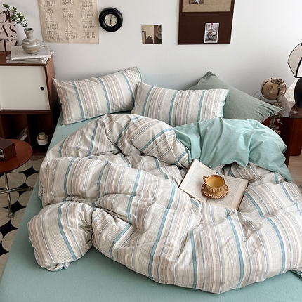 水洗的故事2025新款A类AB版全棉色织水洗棉四件套 参青-绿