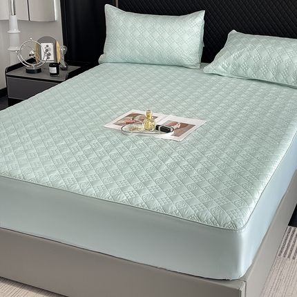 2025A类母婴级长绒棉夹棉床笠三件套纯棉全棉加厚席梦思床罩床套四季款保护罩 茶绿