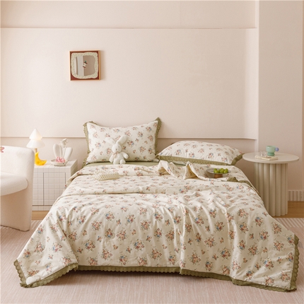 优被业 2025新款全棉韩式小碎花花边夏被 半月时光