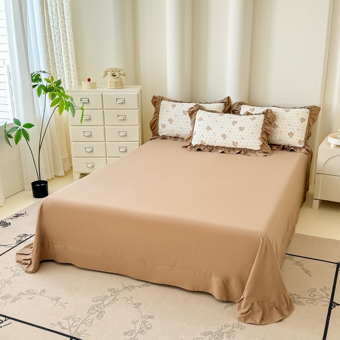 91家纺网 家纺一手货源 找家纺 金米诺 2025新款韩版有氧针织棉双层纱四件套 奇妙熊