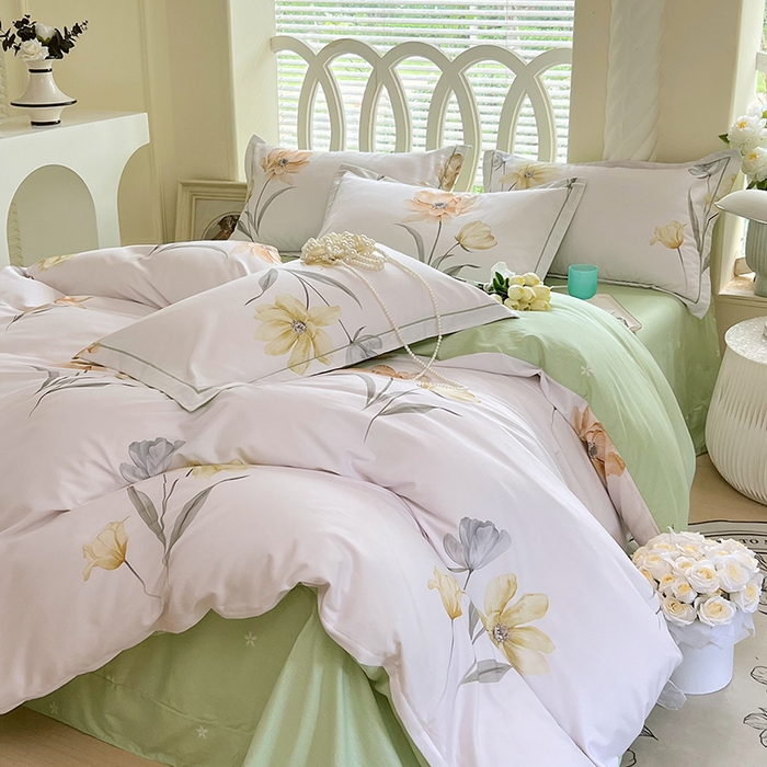 91家纺网 家纺一手货源 找家纺 梧桐树 2025新款100%全棉13372加厚印花四件套 A33春风里米白