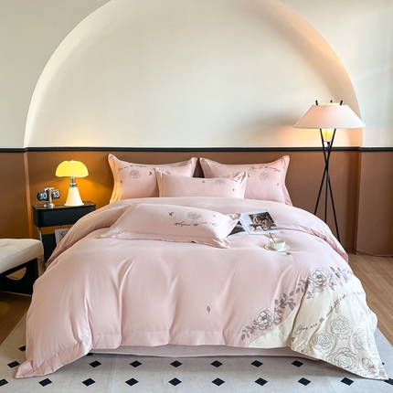 91家纺网 家纺一手货源 找家纺 （总）青柚 2025新款亲肤棉刺绣贴布绣四件套-玫瑰小镇