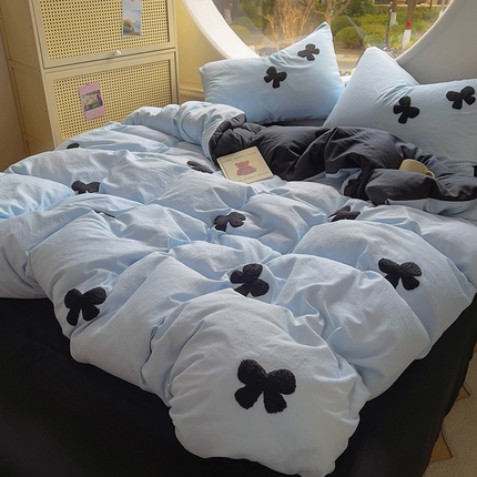 91家纺网 家纺一手货源 找家纺 （总）花伞家居 2025新款A类水洗棉蝴蝶结毛巾绣四件套