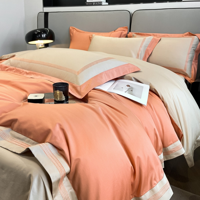 91家纺网 家纺一手货源 找家纺 桃园 2025新款纯棉全棉长绒棉刺绣绣花高端礼盒四件套-莱卡 莱卡爱玛橙