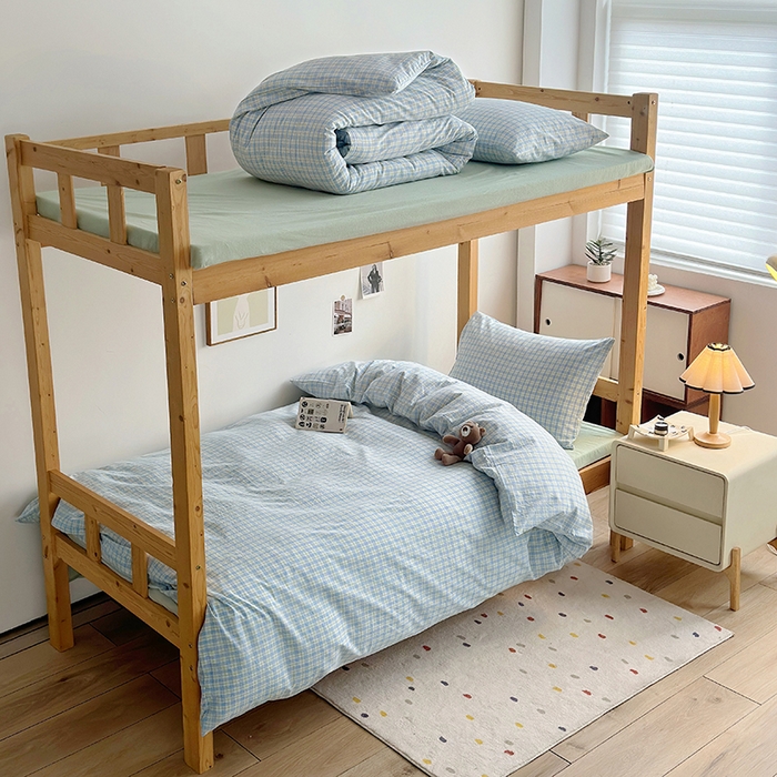 91家纺网 家纺一手货源 找家纺 水洗的故事 2025新款A类色织水洗棉学生三件套 青果-