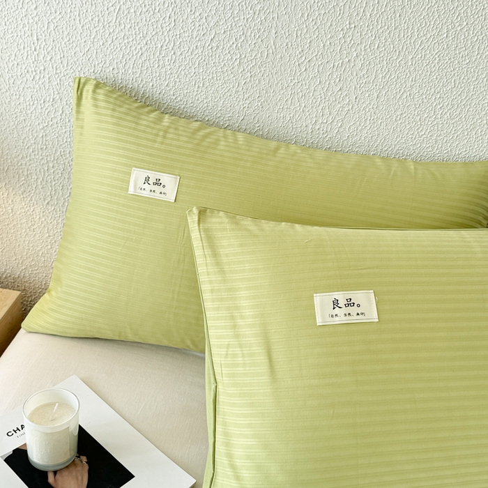 91家纺网 家纺一手货源 找家纺 眠博士 2025新款高支高密60支全棉条纹提花单枕套 枕套-提花豆绿