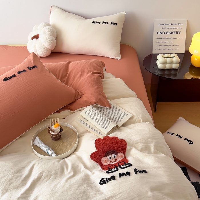 91家纺网 家纺一手货源 找家纺 宜家坊 2025新款卡通水洗棉毛巾绣四件套 手掌