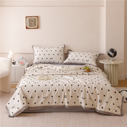 优被业 2025新款全棉韩式小碎花花边夏被 里约小熊