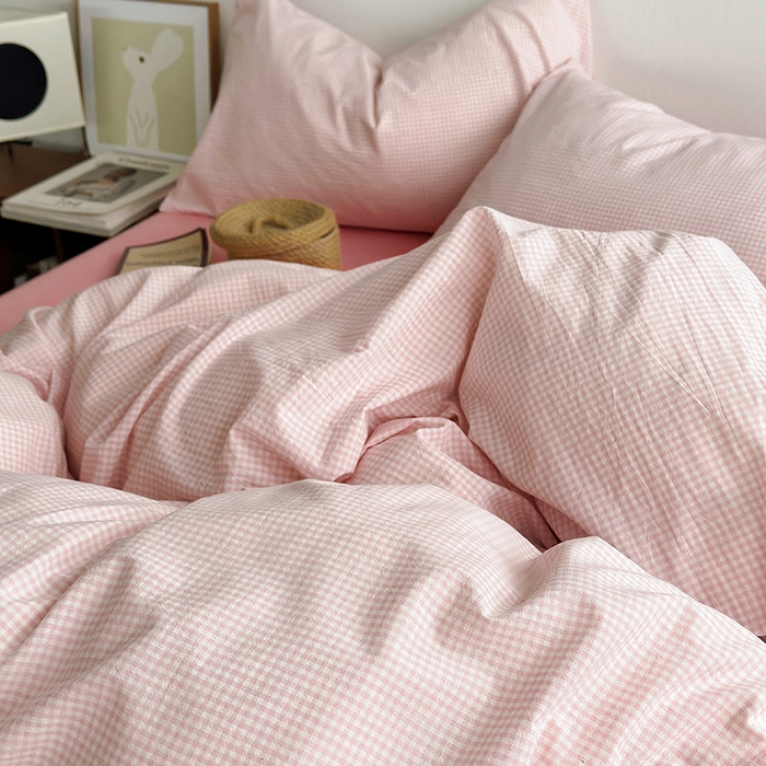 91家纺网 家纺一手货源 找家纺 水洗的故事 2025新款无印良品水洗棉四件套 小小格粉