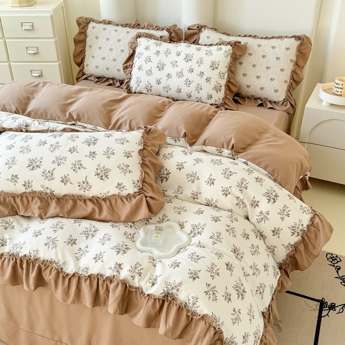 91家纺网 家纺一手货源 找家纺 金米诺 2025新款韩版有氧针织棉双层纱四件套 暖日回忆