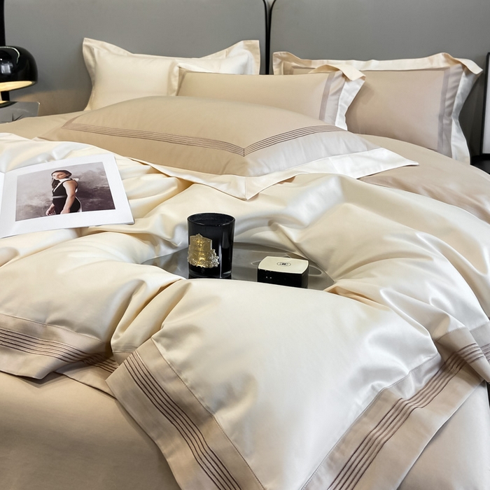 91家纺网 家纺一手货源 找家纺 桃园 2025新款纯棉全棉长绒棉刺绣绣花高端礼盒四件套-莱卡 莱卡香槟