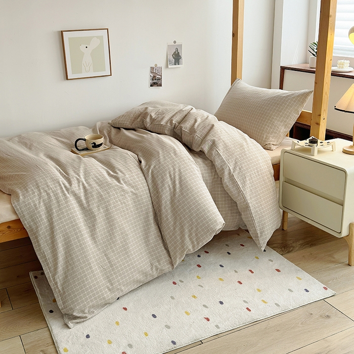 91家纺网 家纺一手货源 找家纺 水洗的故事 2025新款A类色织水洗棉学生三件套 雾山-