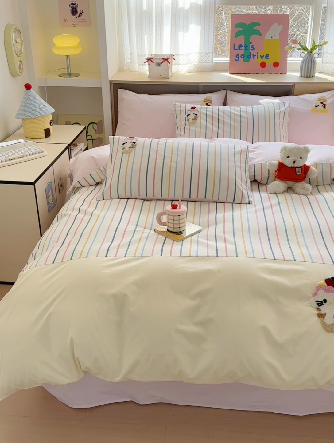 91家纺网 家纺一手货源 找家纺 娜娜 2025新款全棉立体毛巾绣四件套 甜心小猫