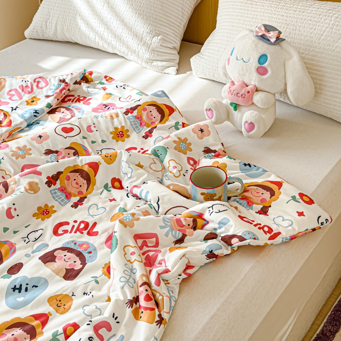 91家纺网 家纺一手货源 找家纺 品乐家纺 2025新款A类针织棉大豆被夏被夏凉被空调被学生被子 快乐女孩