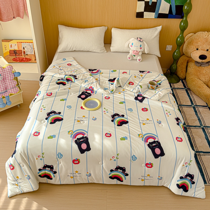 91家纺网 家纺一手货源 找家纺 品乐家纺 2025新款A类针织棉大豆被夏被夏凉被空调被学生被子 彩虹猫