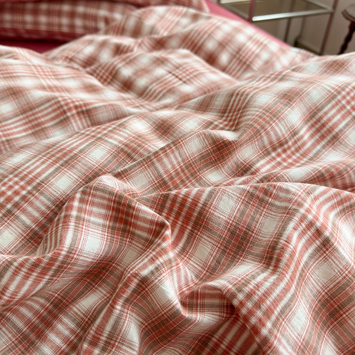 91家纺网 家纺一手货源 找家纺 水洗的故事 2025新款无印良品水洗棉四件套 樱红格