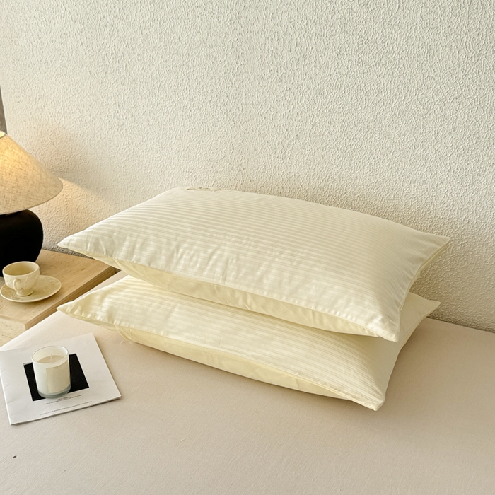 91家纺网 家纺一手货源 找家纺 眠博士 2025新款高支高密60支全棉条纹提花单枕套 枕套-提花雅白
