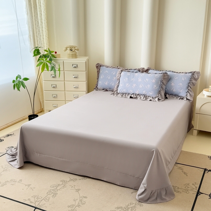 91家纺网 家纺一手货源 找家纺 金米诺 2025新款韩版有氧针织棉双层纱四件套 花俏