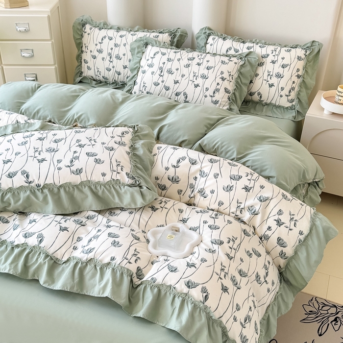 91家纺网 家纺一手货源 找家纺 金米诺 2025新款韩版有氧针织棉双层纱四件套 格瑞