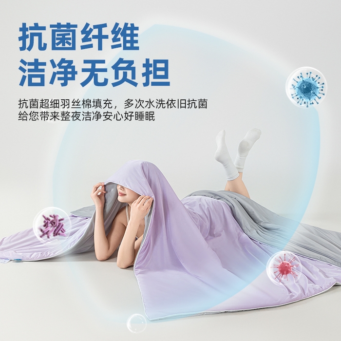 91家纺网 家纺一手货源 找家纺 鑫贝阳 2025春夏新款纯色双拼A类凉感丝夏凉被 梦幻紫拼灰