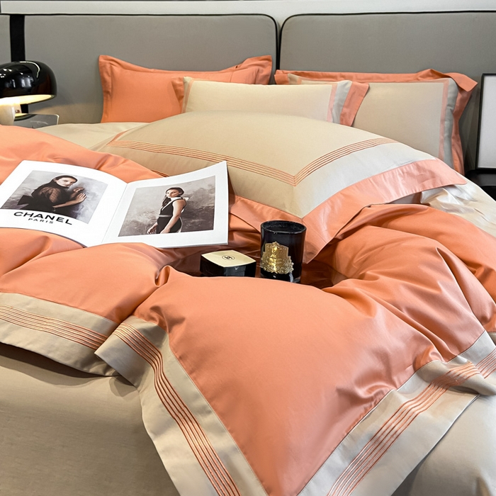 91家纺网 家纺一手货源 找家纺 桃园 2025新款纯棉全棉长绒棉刺绣绣花高端礼盒四件套-莱卡 莱卡爱玛橙