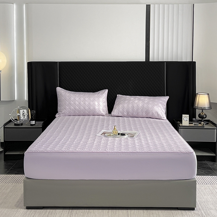 91家纺网 家纺一手货源 找家纺 2025A类母婴级长绒棉夹棉床笠三件套纯棉全棉加厚席梦思床罩床套四季款保护罩 黛紫