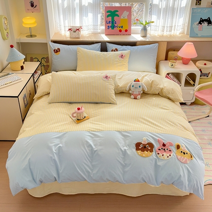 娜娜 2025新款全棉立体毛巾绣四件套 甜甜圈派对