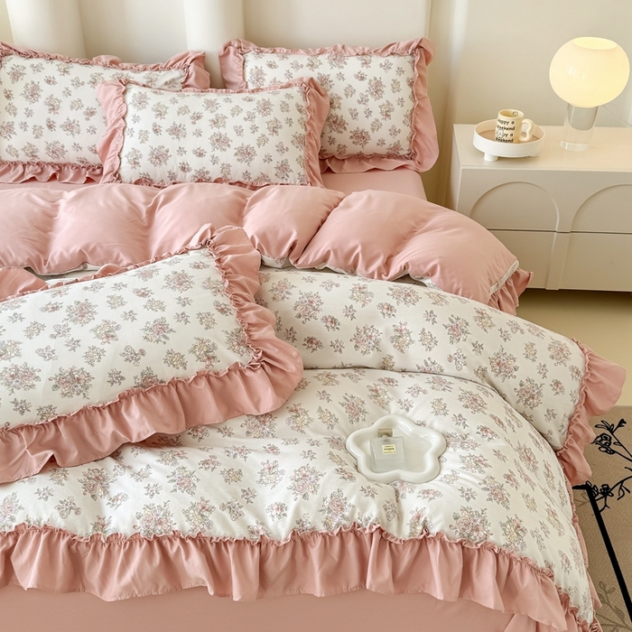 91家纺网 家纺一手货源 找家纺 金米诺 2025新款韩版有氧针织棉双层纱四件套 晨汐