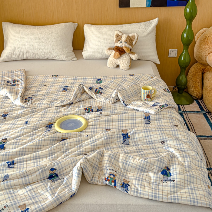 91家纺网 家纺一手货源 找家纺 品乐家纺 2025新款A类针织棉大豆被夏被夏凉被空调被学生被子 绅士熊