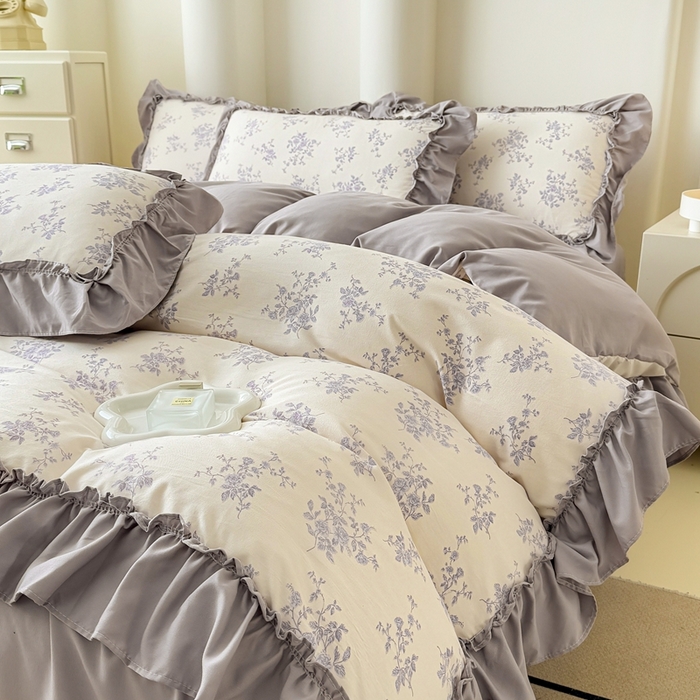 91家纺网 家纺一手货源 找家纺 金米诺 2025新款韩版有氧针织棉双层纱四件套 娜朵