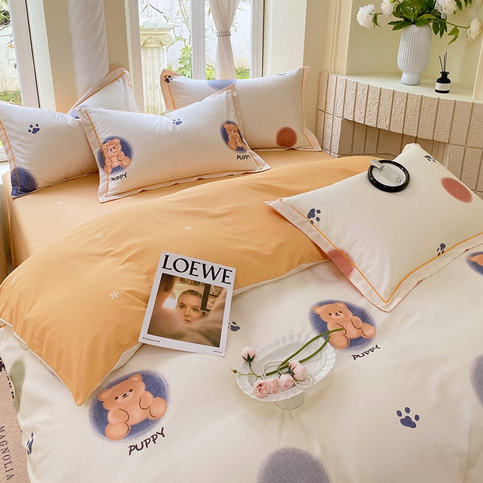 91家纺网 家纺一手货源 找家纺 梧桐树 2025新款100%全棉13372加厚印花四件套 A23萌宠派对